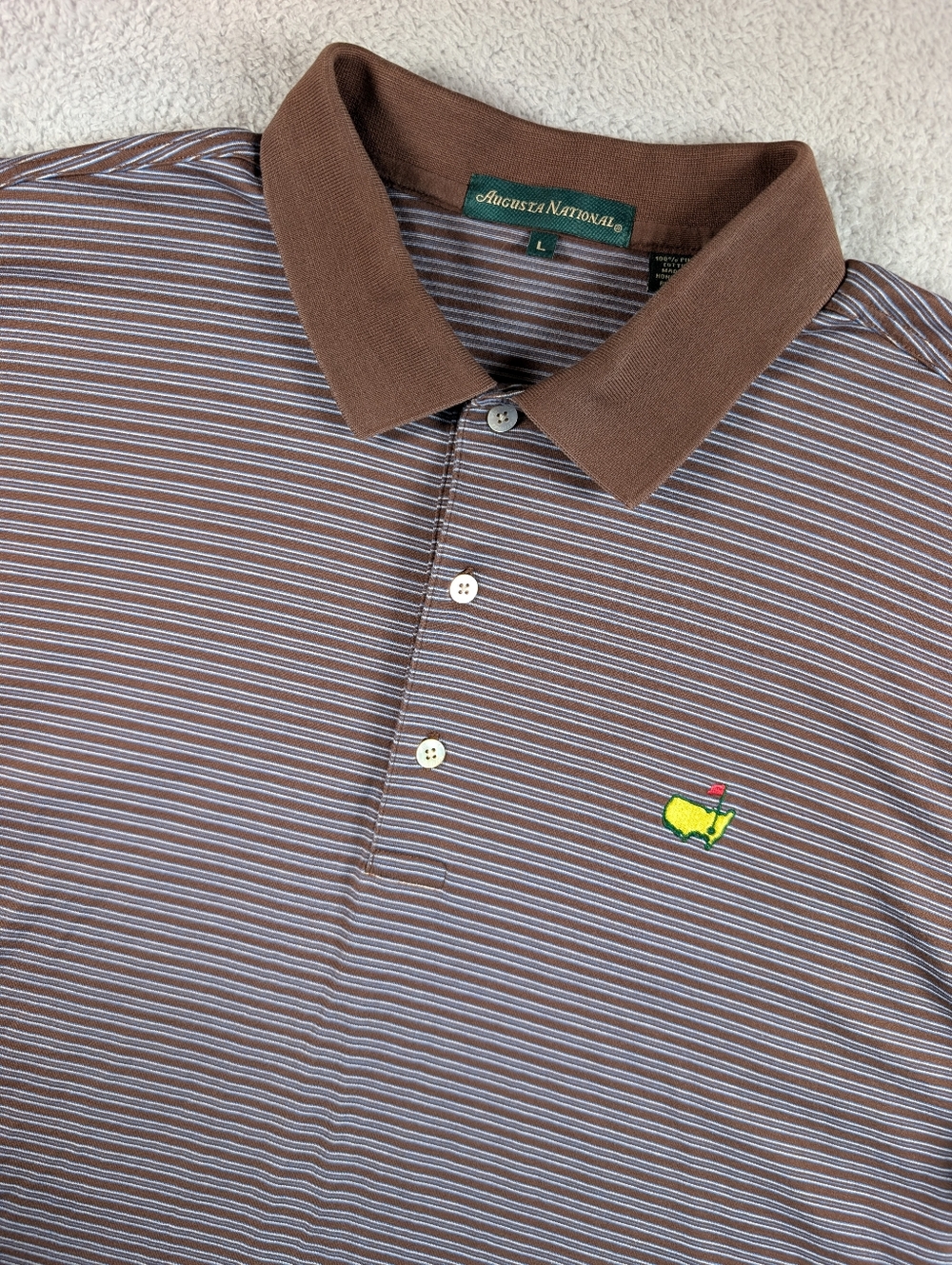 Augusta National Masters Polo Mens L Brown Stripe Golf Shirt